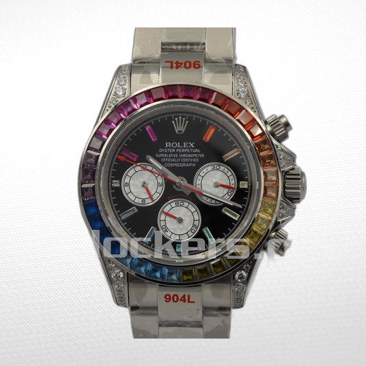 C0SMOGRAPH DAYT0NA BLACK DIAL SILVER RAINBOW 40MM