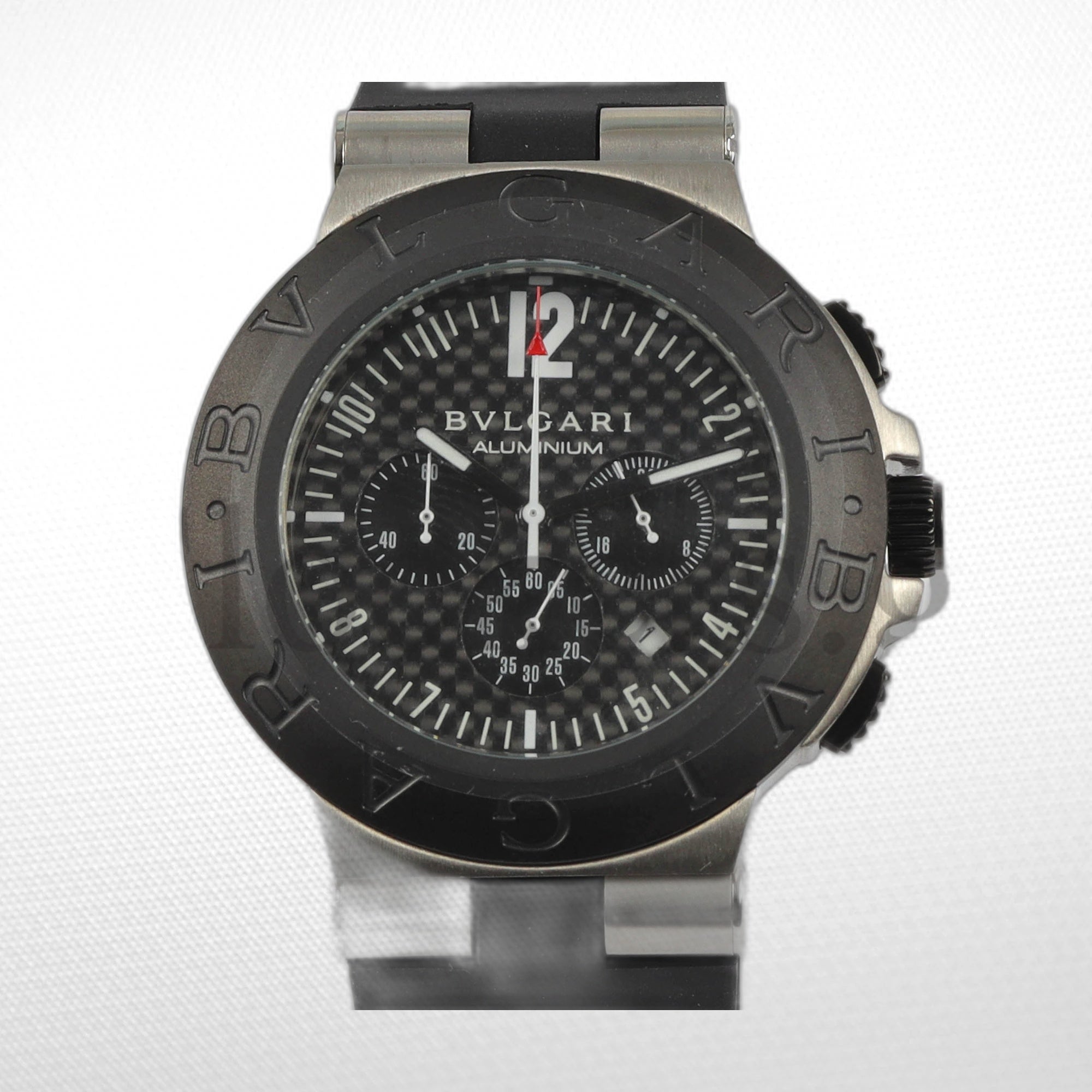 BVLGARI ALUMINIUM 40MM BLACK DIAL RUBBER BEZEL CHRONOGRAPH WATCH