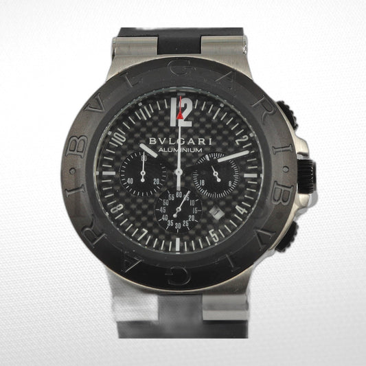BVLGARI ALUMINIUM 40MM BLACK DIAL RUBBER BEZEL CHRONOGRAPH WATCH