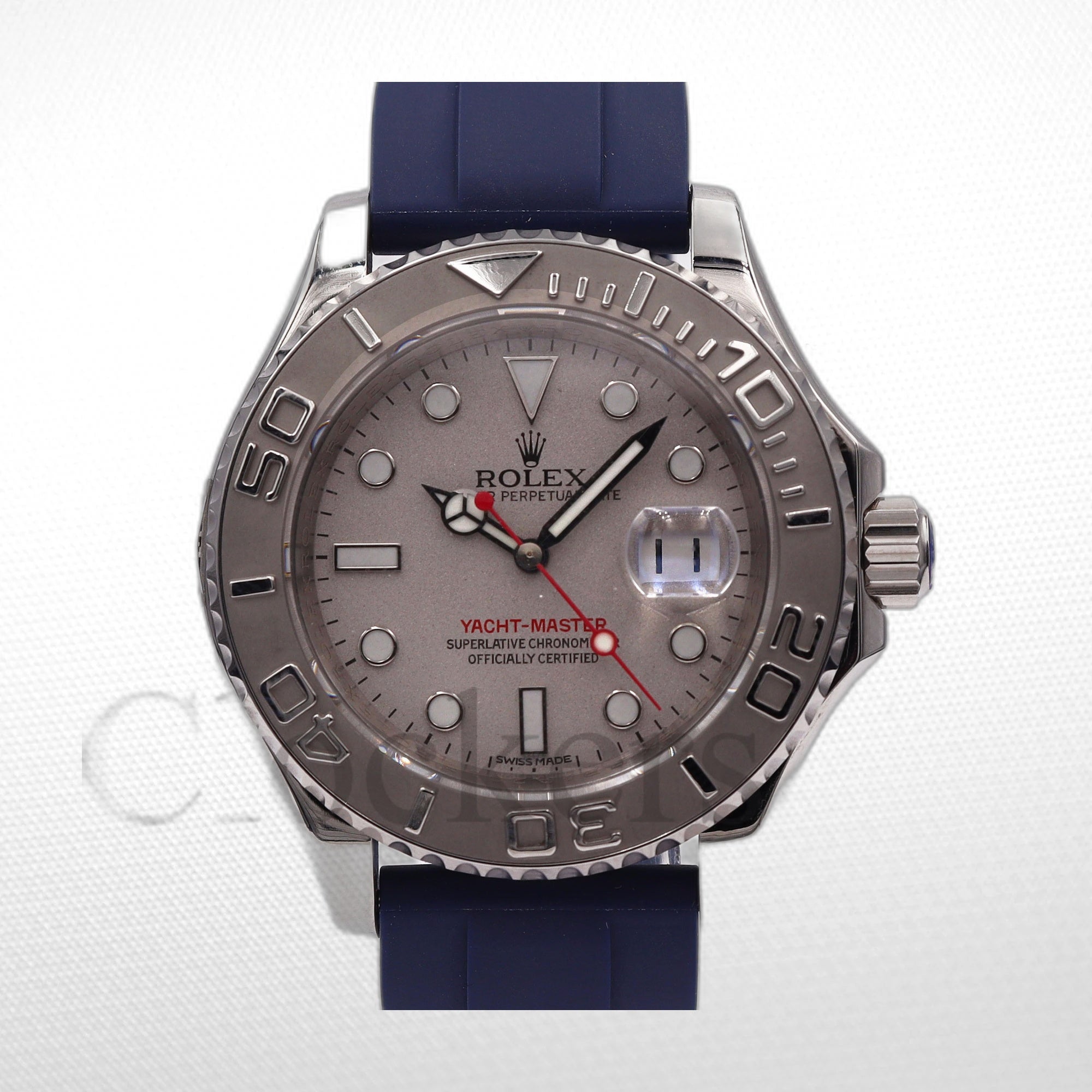 YACHT-MASTER PLATINUM DIAL OYSTER 16622 42MM RUBBER STRAP BLACK