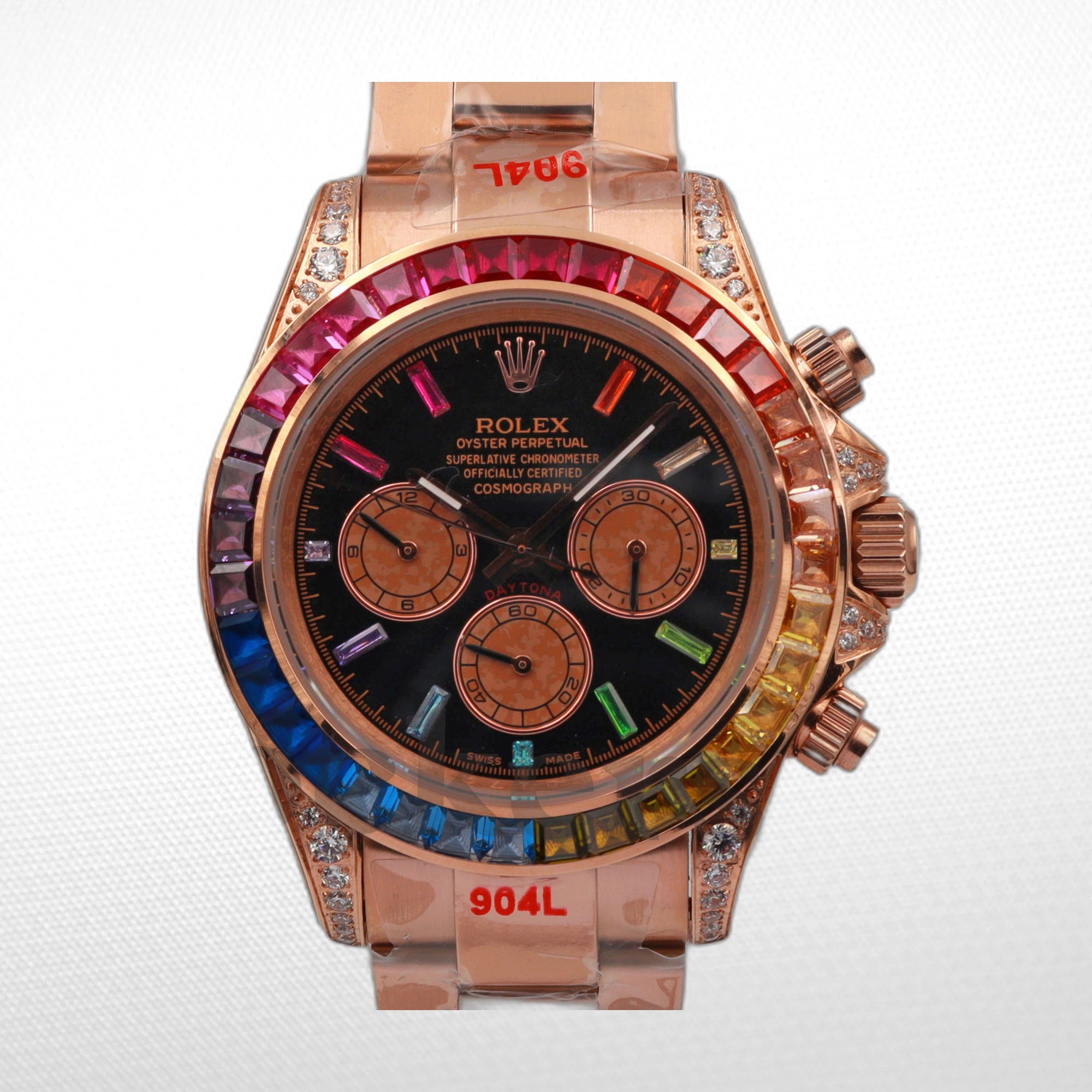 DAYT0NA COSM0GRAPH BLACK DIAL ROSE GOLD RAINBOW 40MM