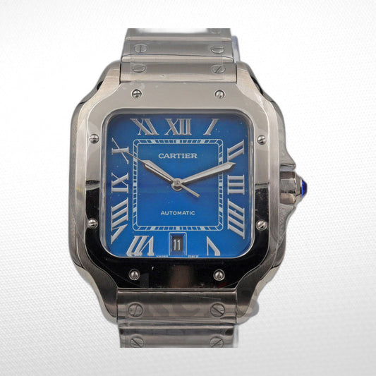 CARTIER SANTOS DE CARTIER LARGE STEEL & ADLC BLUE DIAL MEN'S AUTOMATIC WATCH