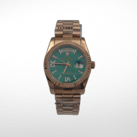 DAYDATE 36MM ROSE GOLD GREEN DIAL DIAMONDS