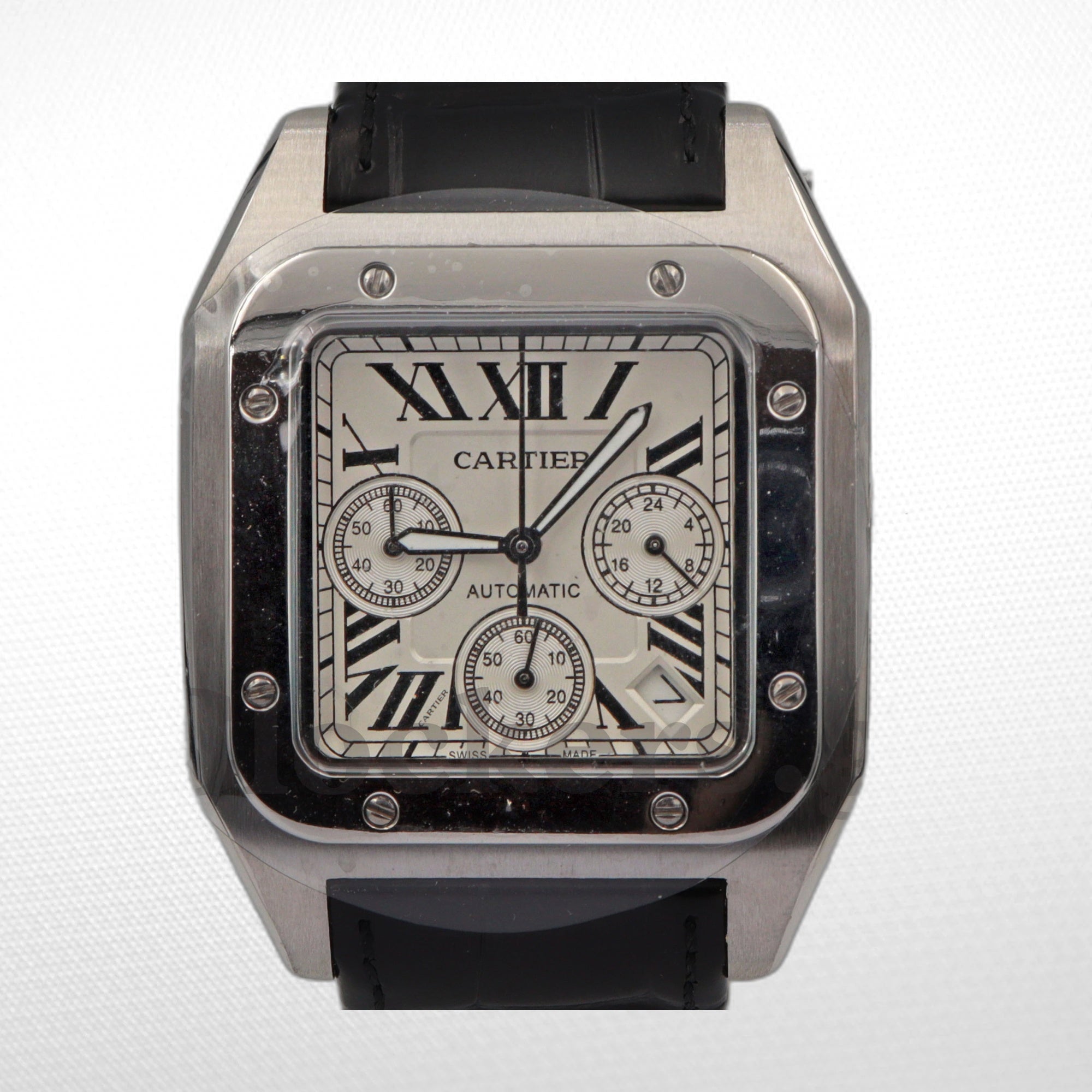 SANTOS 100 STEEL AUTOMATIC CHRONOGRAPH LARGE MEN'S