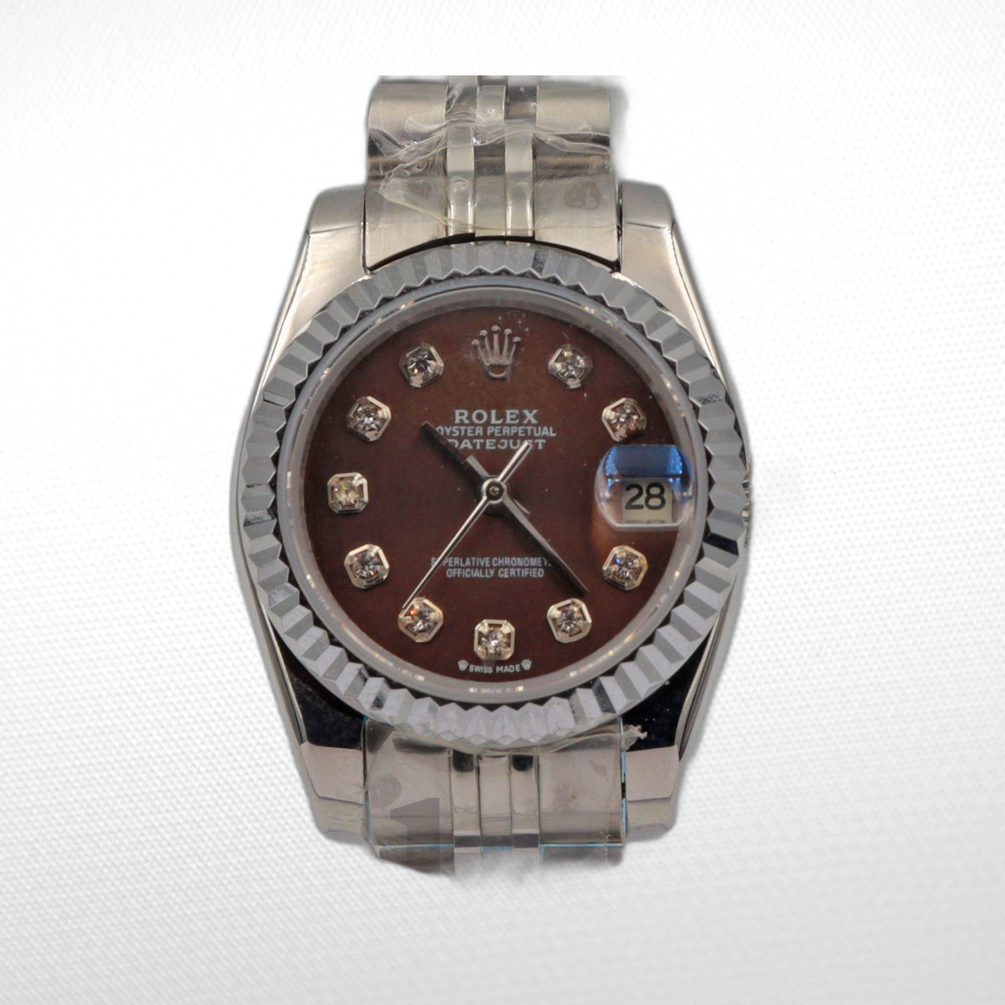 DATEJUST 28MM SS SILVER JUBILEE BROWN DIAL DIAMONDS MARKERS