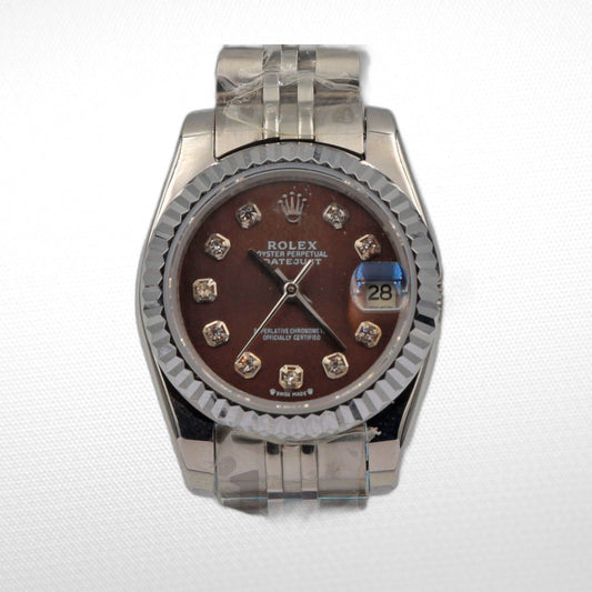 DATEJUST 28MM SS SILVER JUBILEE BROWN DIAL DIAMONDS MARKERS