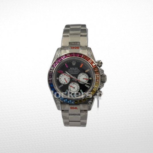 C0SMOGRAPH DAYT0NA BLACK DIAL SILVER RAINBOW 40MM