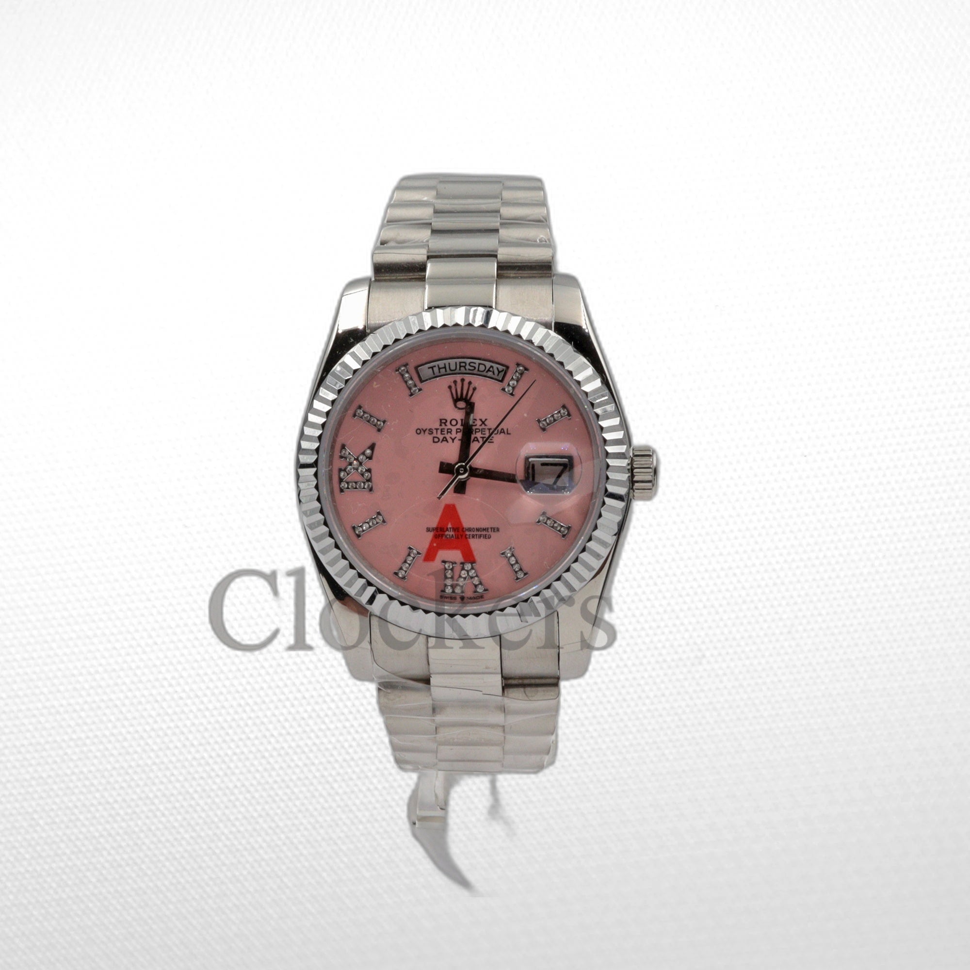 Rolex Day-Date 36 36mm Day Date 12834 White Gold with Diamond Bezel Pink Opal Dial