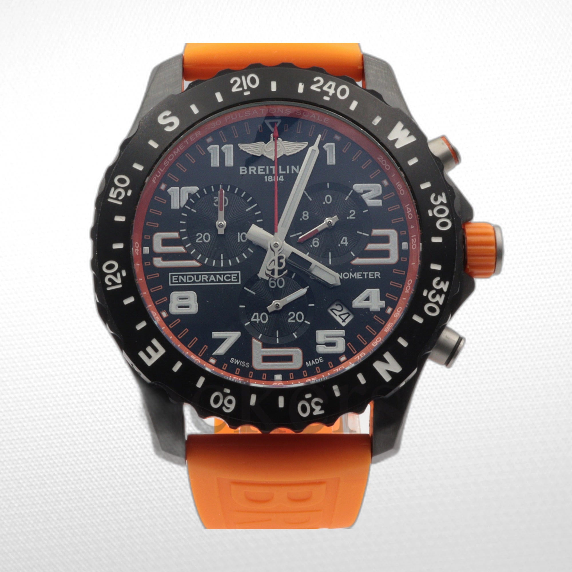 BRΕITLIΝG ENDURANCE PRO CHRONOGRAPH SUPER QUARTZ 44MM BLACK DIAL MENS WATCH ORANGE X82310D51B1S1
