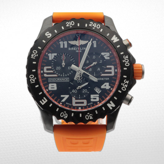 BRΕITLIΝG ENDURANCE PRO CHRONOGRAPH SUPER QUARTZ 44MM BLACK DIAL MENS WATCH ORANGE X82310D51B1S1