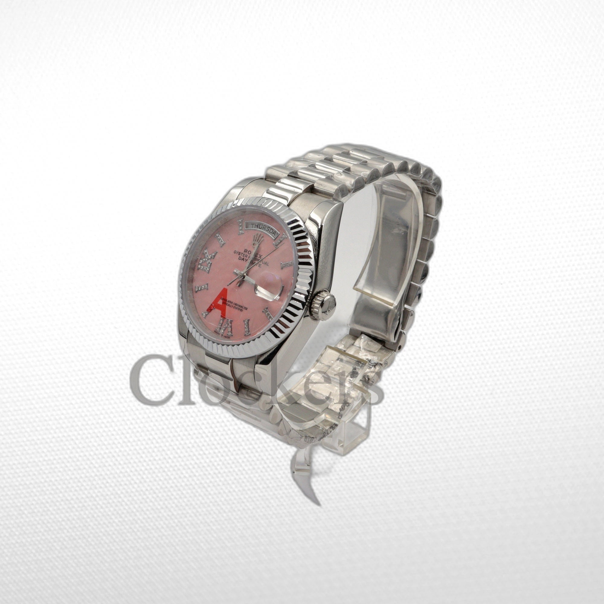 Rolex Day-Date 36 36mm Day Date 12834 White Gold with Diamond Bezel Pink Opal Dial