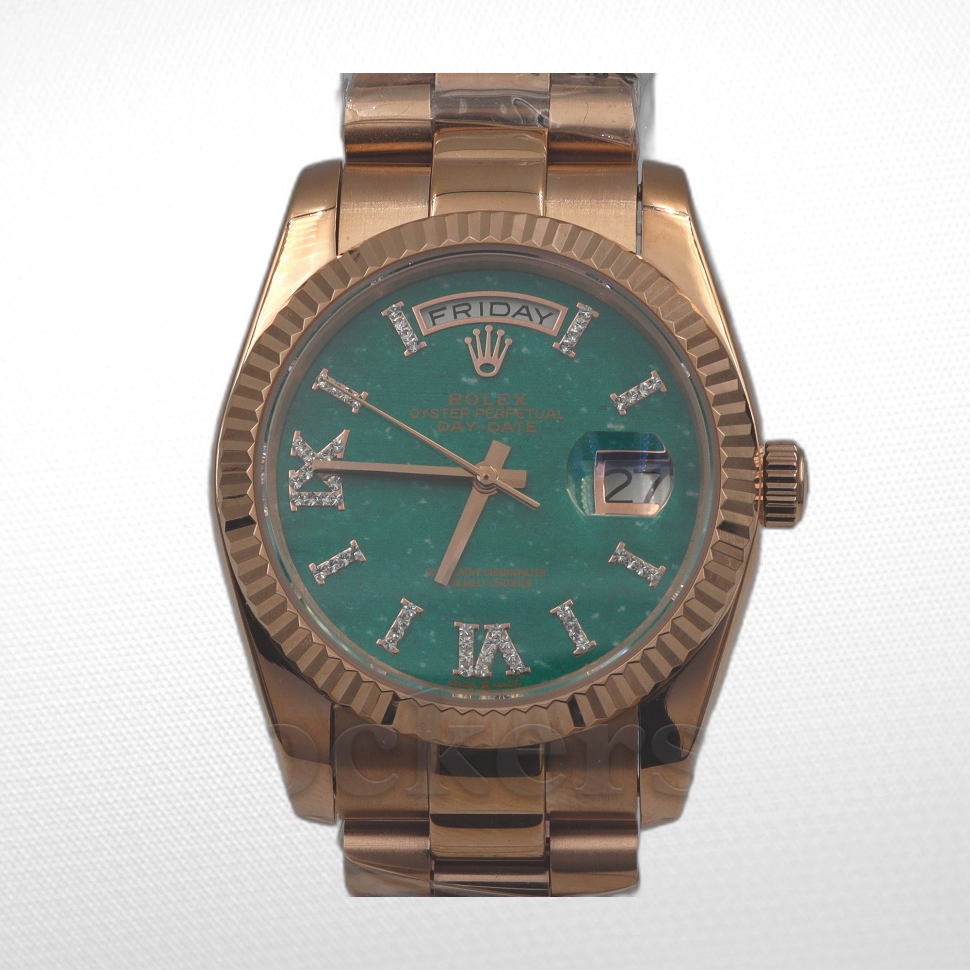 DAYDATE 36MM ROSE GOLD GREEN DIAL DIAMONDS