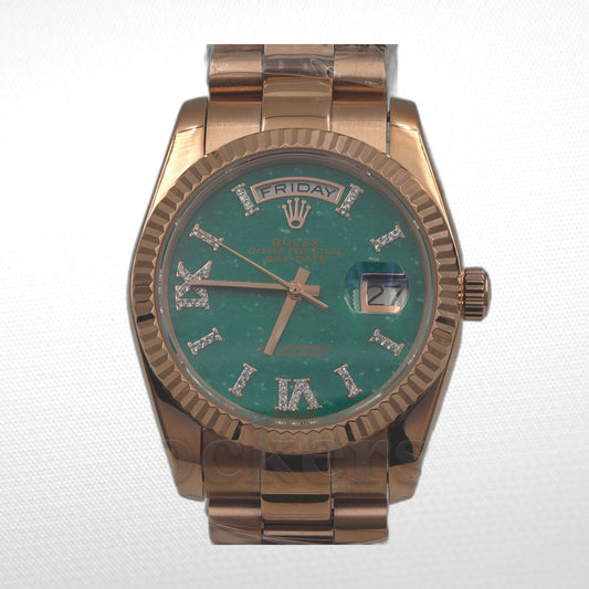 DAYDATE 36MM ROSE GOLD GREEN DIAL DIAMONDS