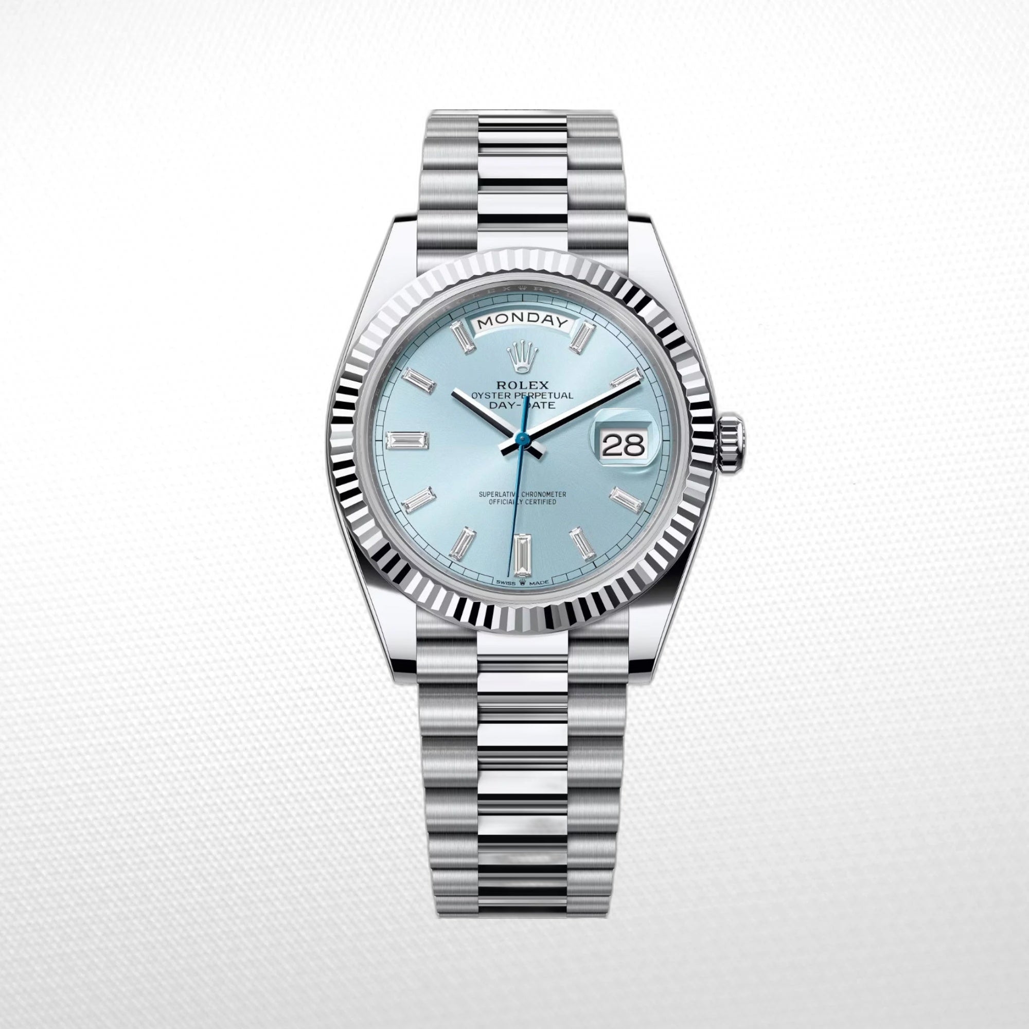 DAY-DATE 36 MM SS SKY BLUE DIAL DIAMONDS MARKERS
