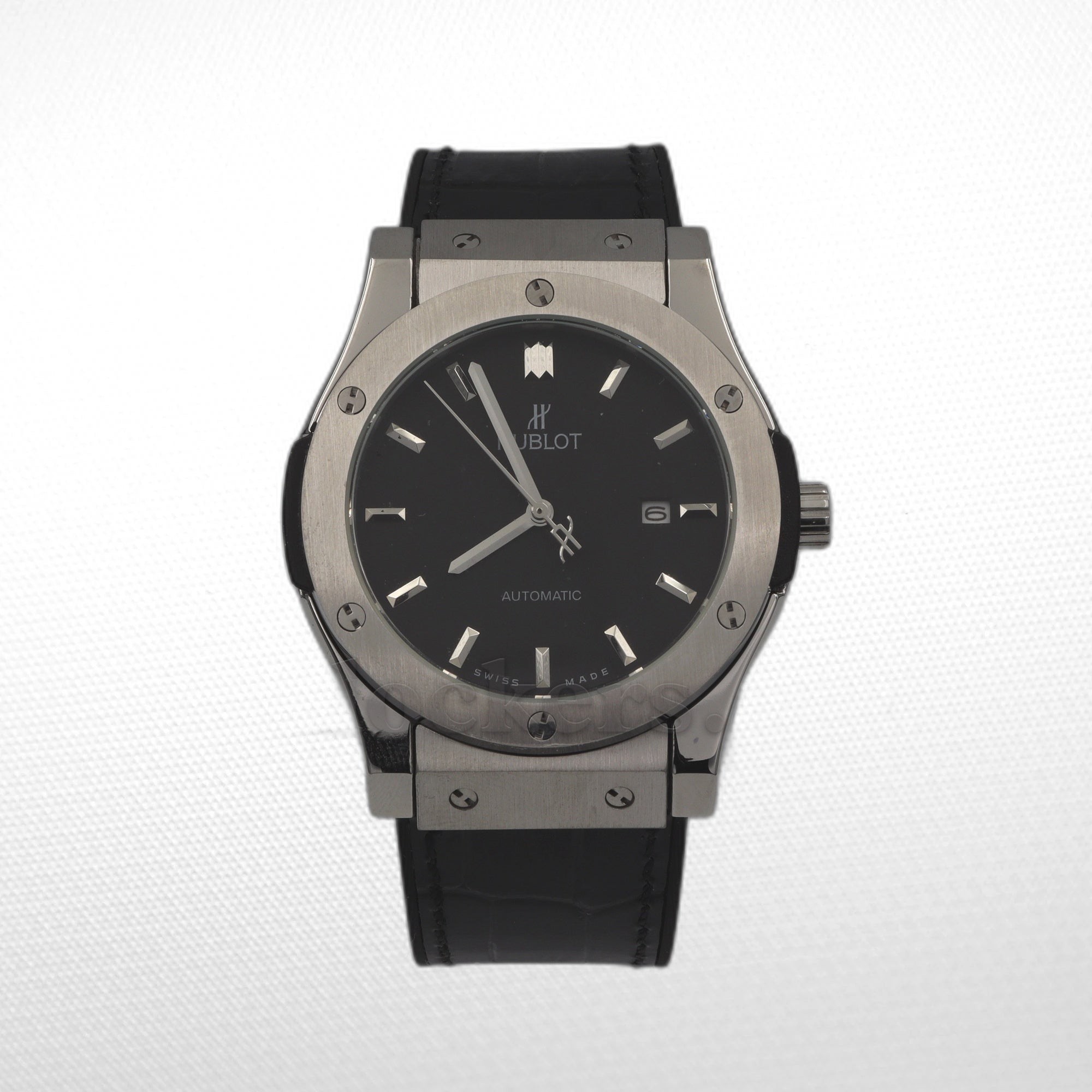 HUBLOT CLASSIC FUSION KING  WATCH - 42 MM - BLACK DIAL - SS BLACK RUBBER AND LEATHER STRAP
