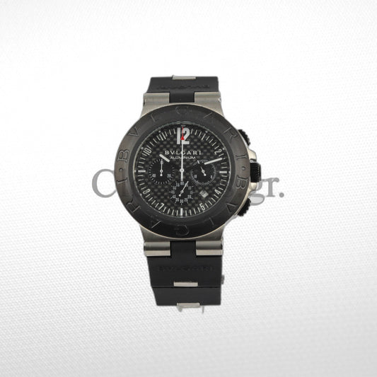 BVLGARI ALUMINIUM 40MM BLACK DIAL RUBBER BEZEL CHRONOGRAPH WATCH