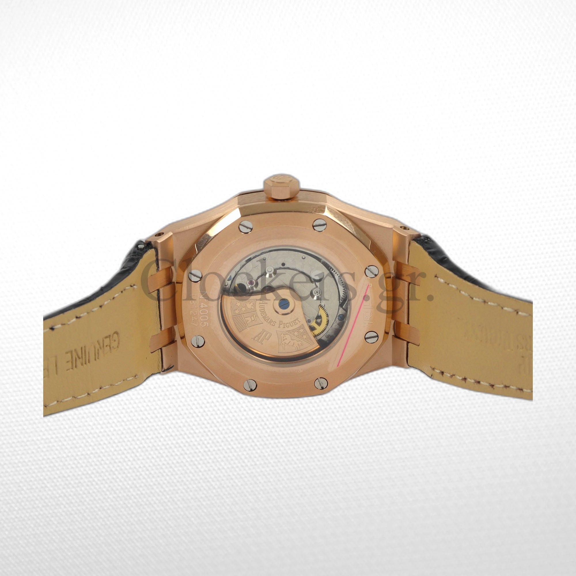 AUDEMARS PIGUET ROYAL OAK ROSE GOLD BLACK LEATHER WATCH - 41MM