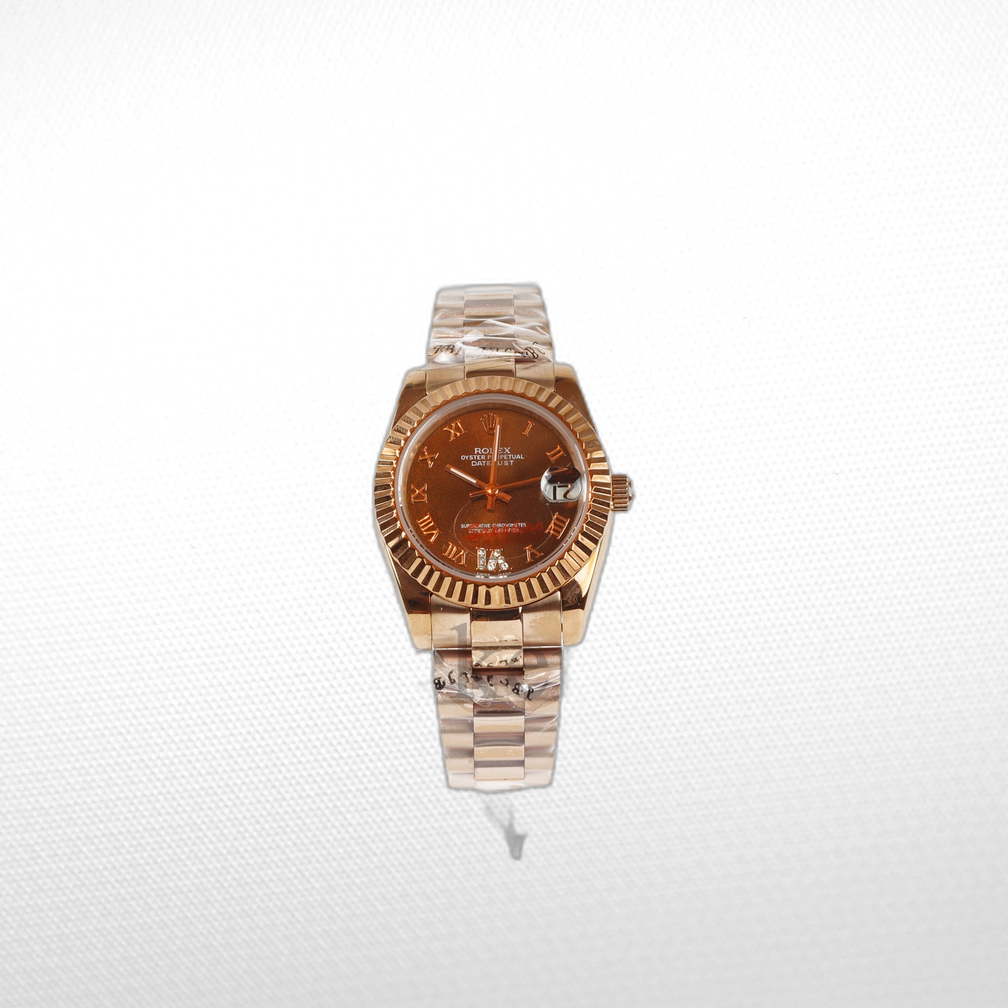 DATEJUST 31MM ROSE GOLD OYSTER BROWN DIAL RHOMAN MARKERS