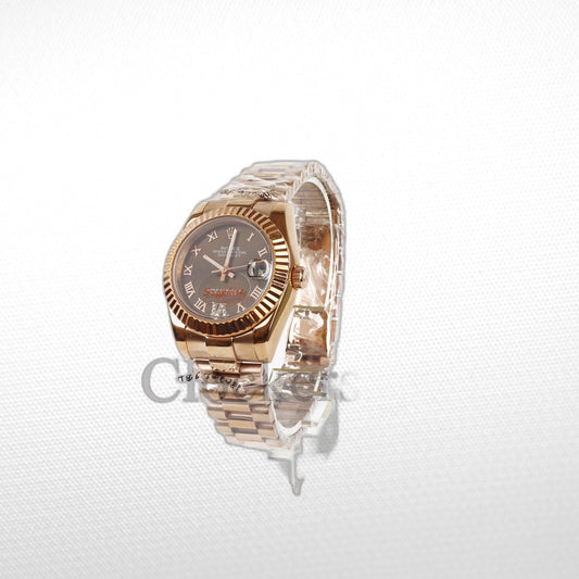 DATEJUST 31MM ROSE GOLD OYSTER BROWN DIAL RHOMAN MARKERS