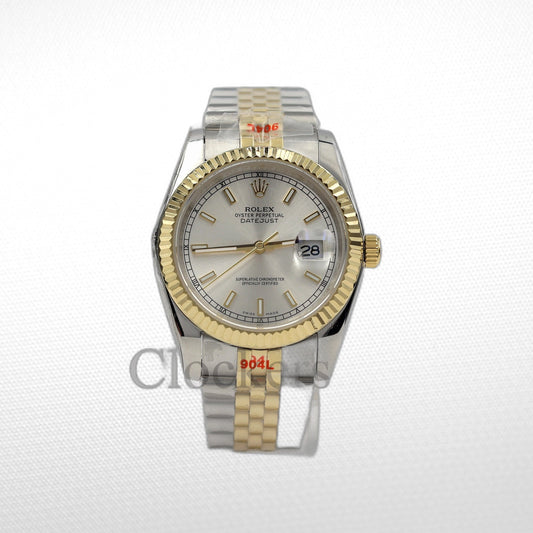 DATEJUST 36MM 2-TONE GOLD OYSTER WHITE DIAL STICKS MARKERS