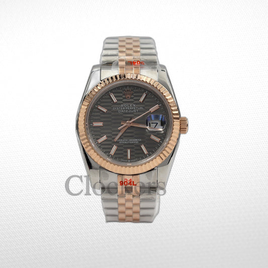 DATE JUST 36MM 2-TONE ROSE GOLD JUBILEE GREY DIAL STICKS MARKERS