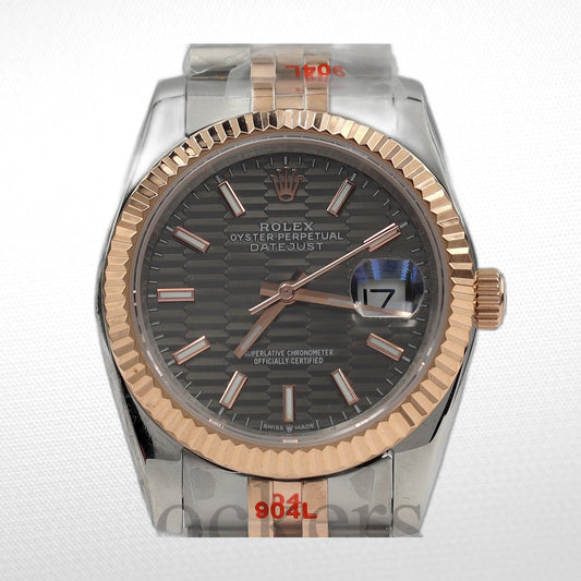 DATE JUST 36MM 2-TONE ROSE GOLD JUBILEE GREY DIAL STICKS MARKERS