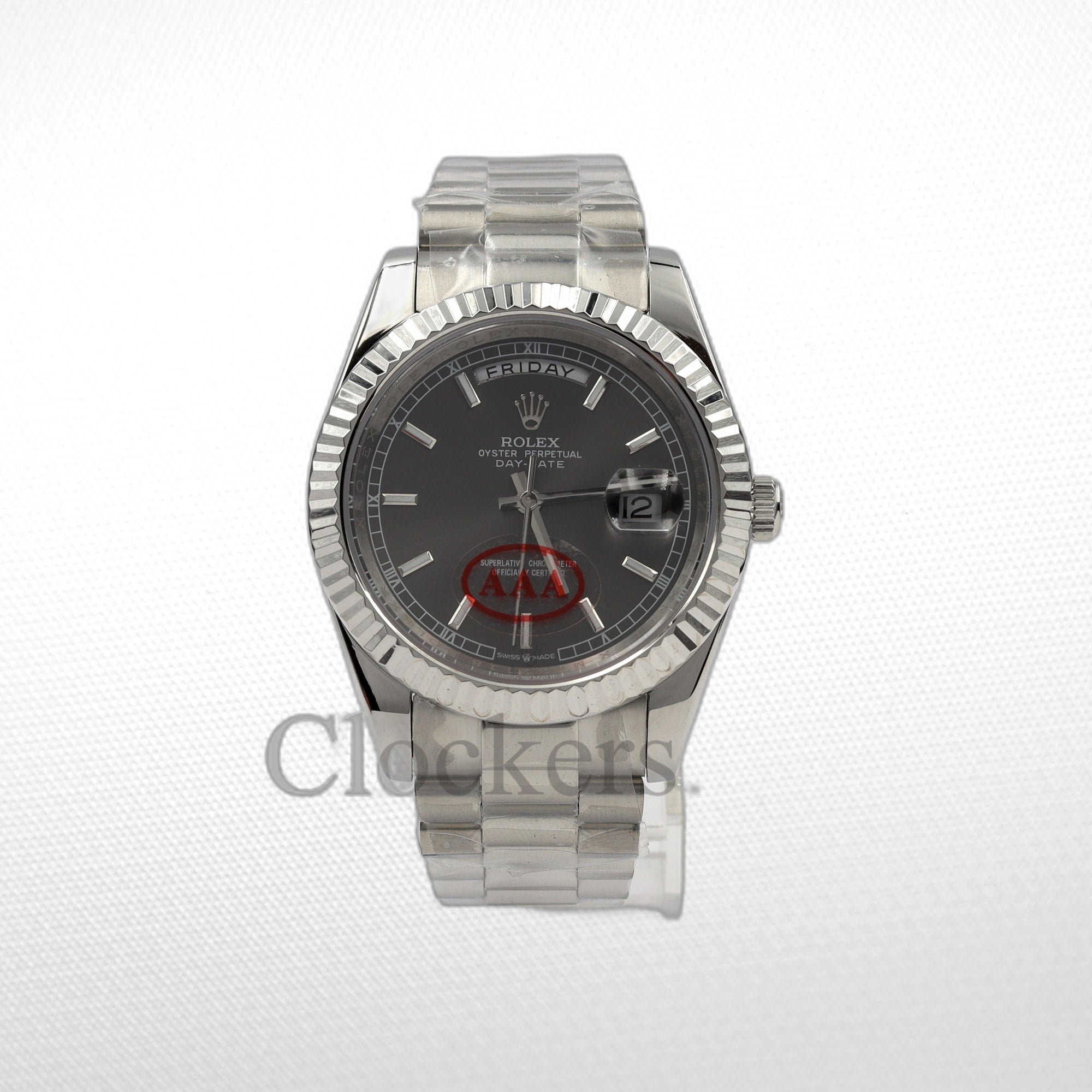 DAY-DATE BLACK DIAL STICKS MARKERS SS 40MM