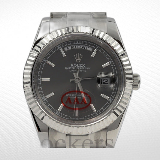 DAY-DATE BLACK DIAL STICKS MARKERS SS 40MM