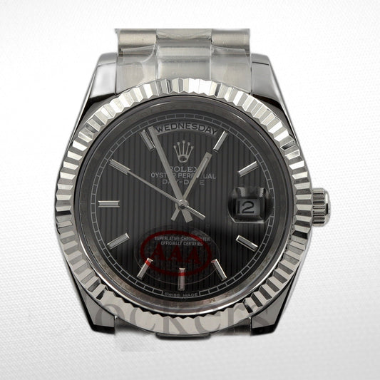 DAY-DATE II 40MM  BEZEL DARK RODHIUM DIAL LINE MOTIF STICK MARKERS
