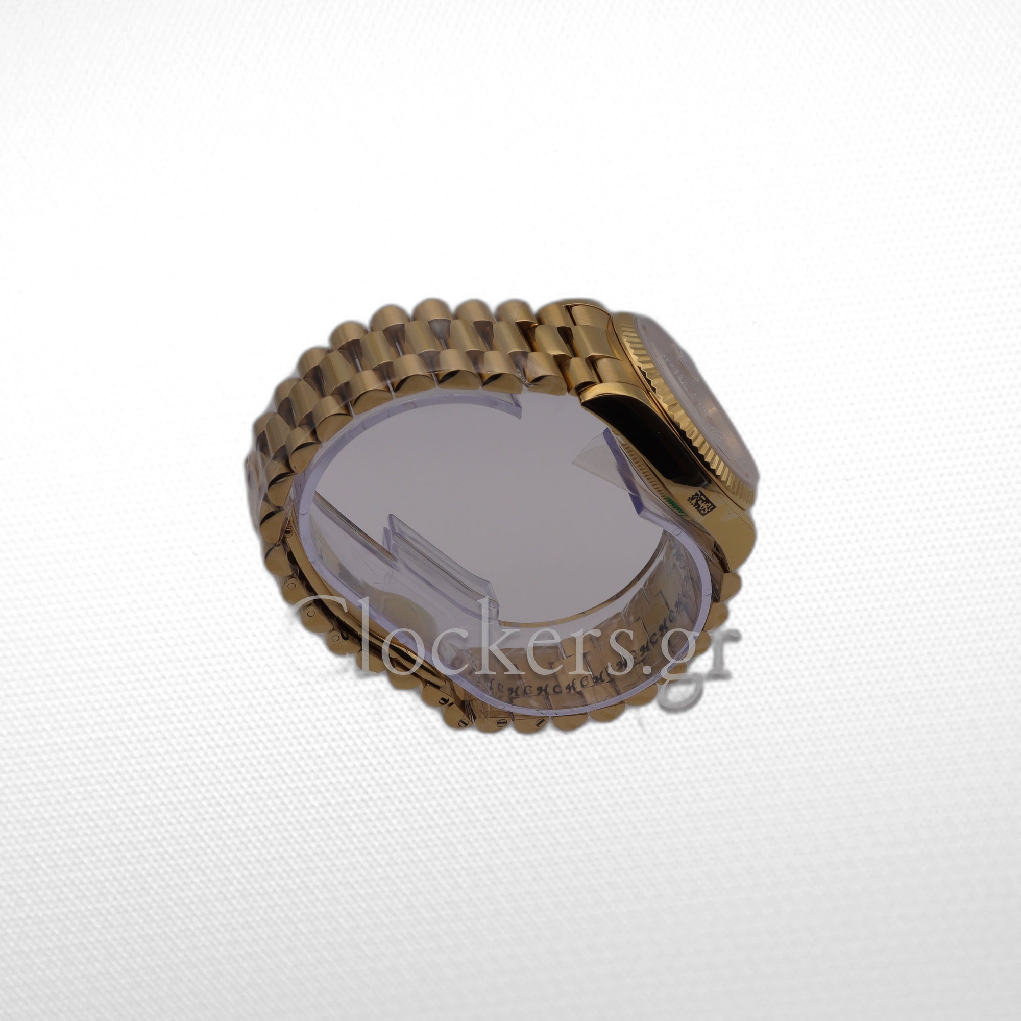 GOLD DAY DATE 36MM WATCH FLUTED BEZEL DIAMOND PAVED RAINBOW SAPPHIRE DIAL