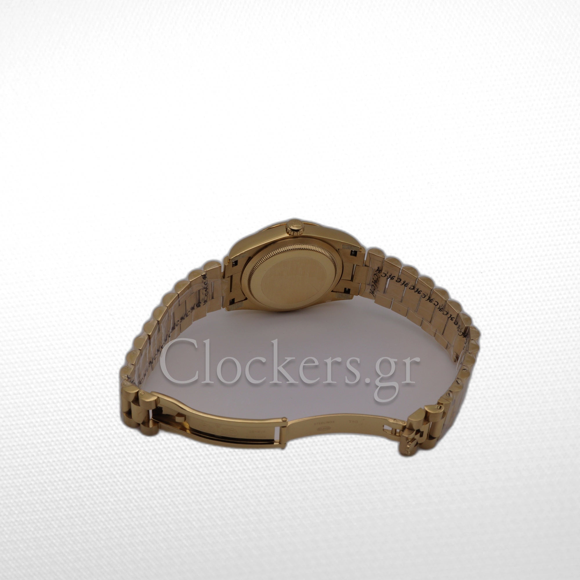 GOLD DAY DATE 36MM WATCH FLUTED BEZEL DIAMOND PAVED RAINBOW SAPPHIRE DIAL