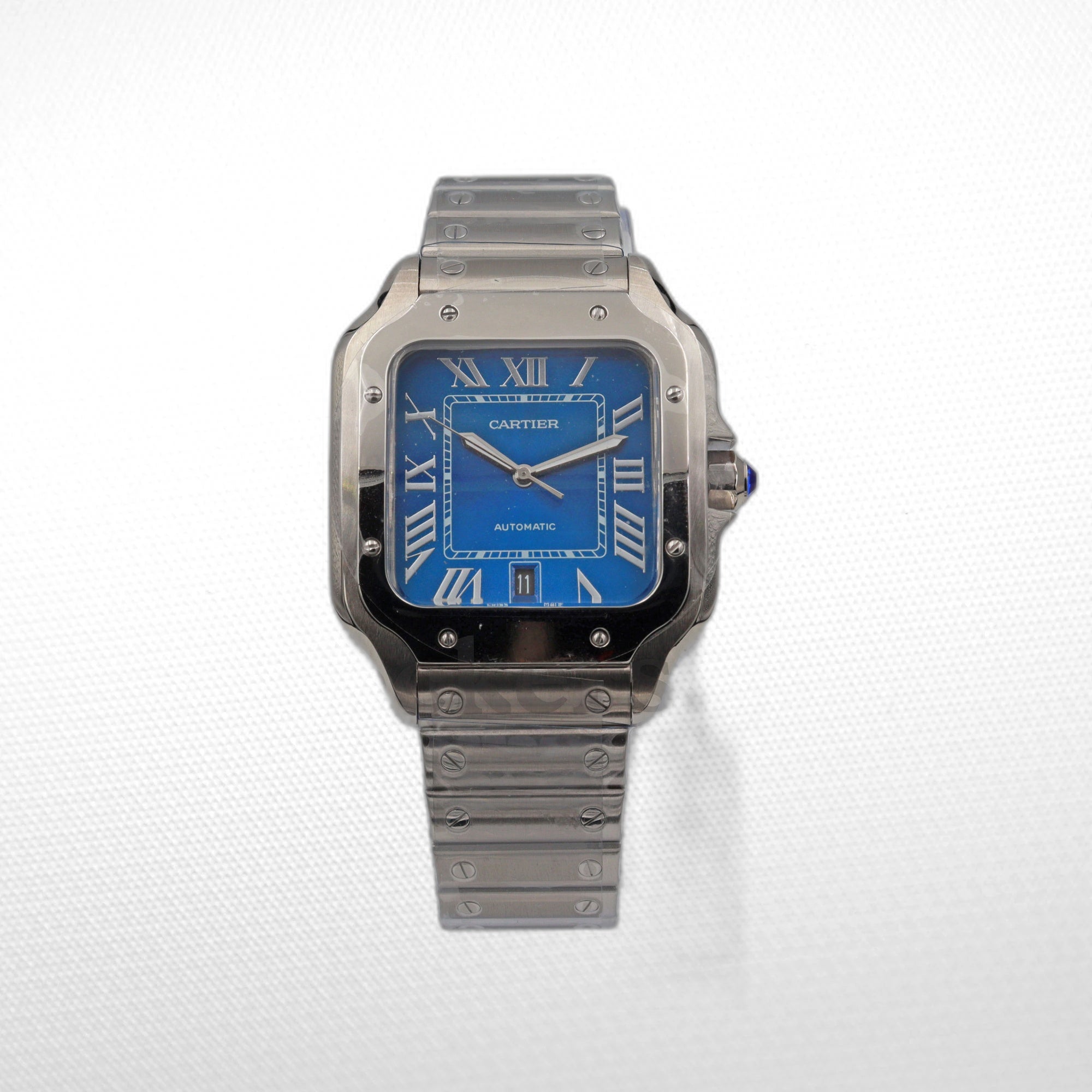 CARTIER SANTOS DE CARTIER LARGE STEEL & ADLC BLUE DIAL MEN'S AUTOMATIC WATCH