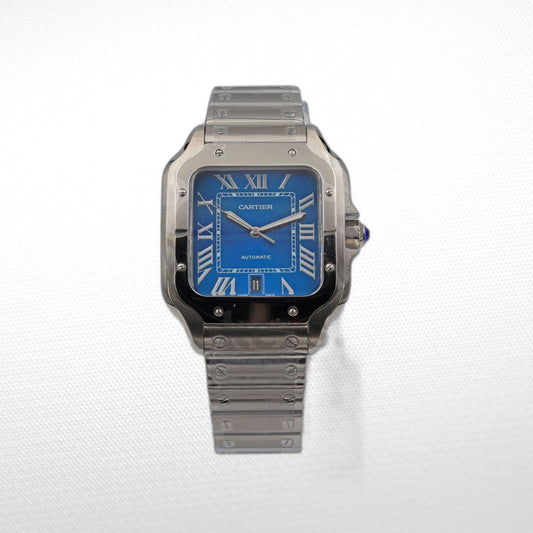 CARTIER SANTOS DE CARTIER LARGE STEEL & ADLC BLUE DIAL MEN'S AUTOMATIC WATCH