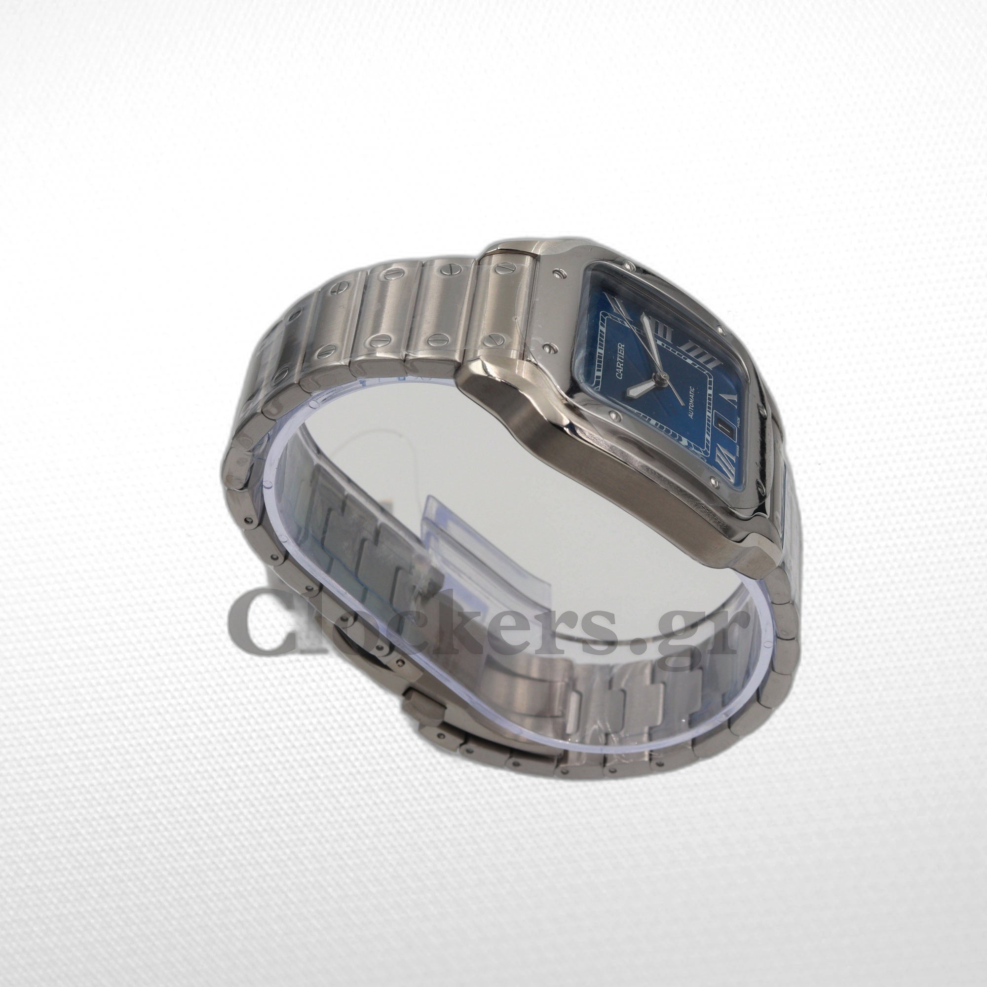 CARTIER SANTOS DE CARTIER LARGE STEEL & ADLC BLUE DIAL MEN'S AUTOMATIC WATCH