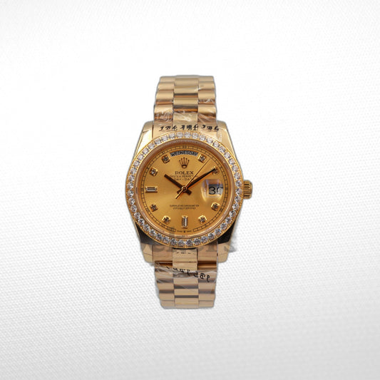 DAYDATE 36MM YELLOW GOLD GOLD DIAL DIAMONDS MARKERS