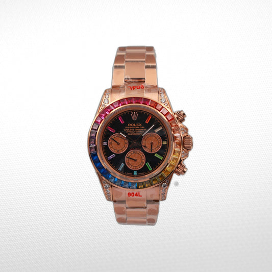 DAYT0NA COSM0GRAPH BLACK DIAL ROSE GOLD RAINBOW 40MM