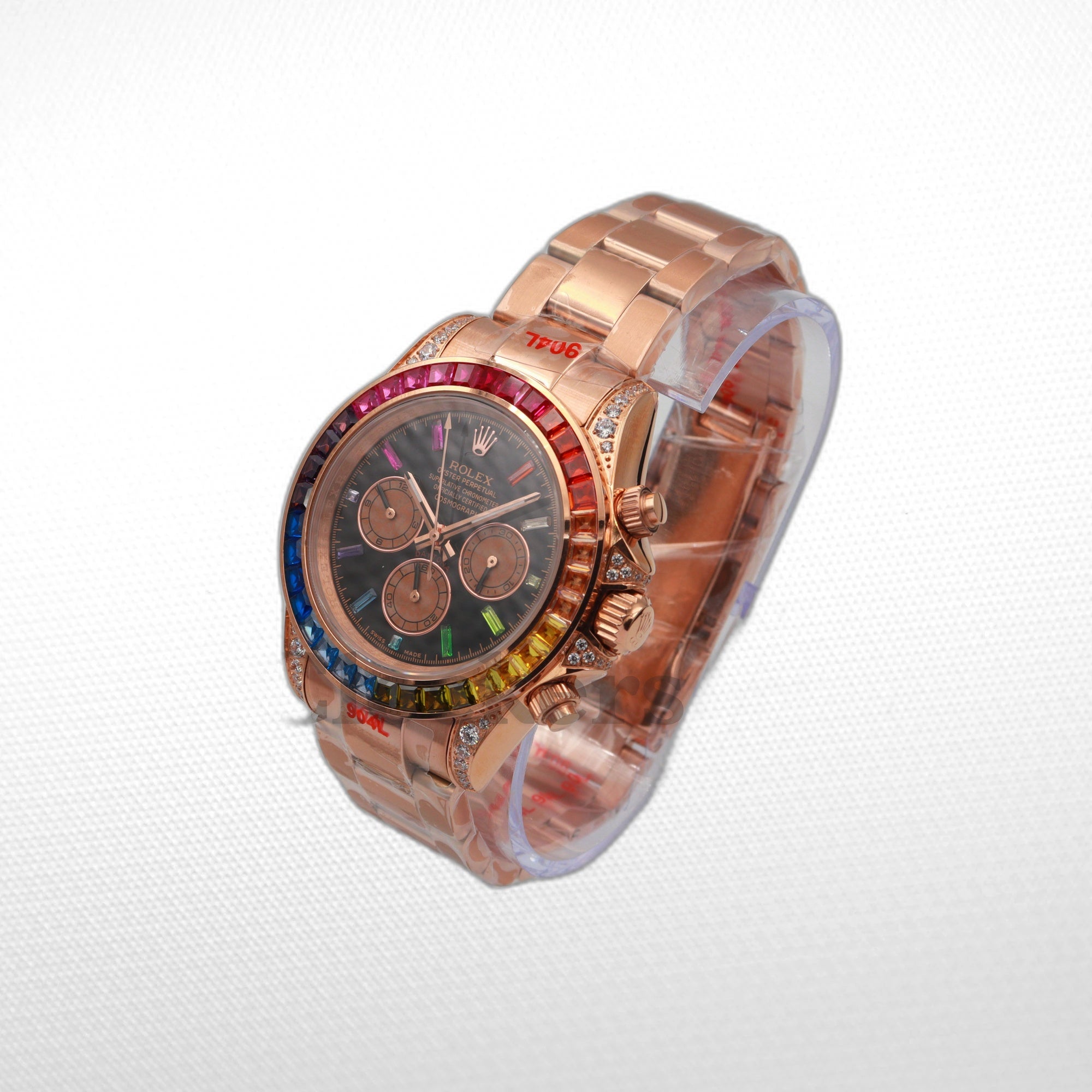 DAYT0NA COSM0GRAPH BLACK DIAL ROSE GOLD RAINBOW 40MM