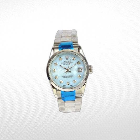 DATEJUST 36MM SS WHITE GOLD OYSTER SKY BLUE DIAL DIAMONDS MARKERS