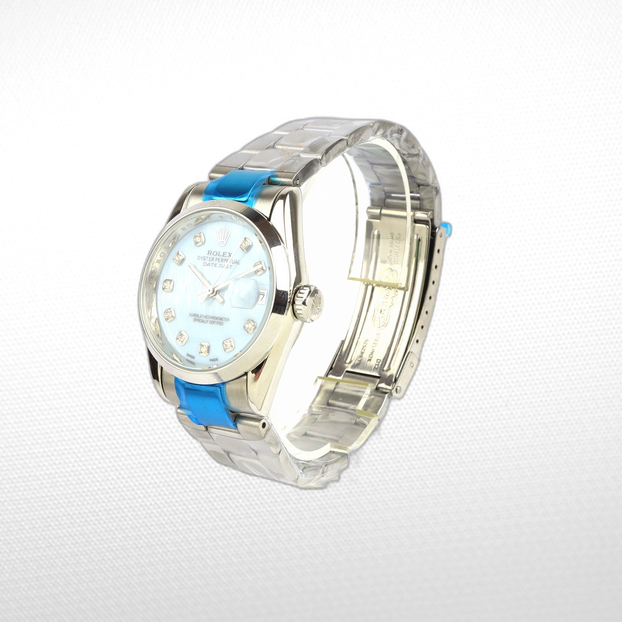 DATEJUST 36MM SS WHITE GOLD OYSTER SKY BLUE DIAL DIAMONDS MARKERS