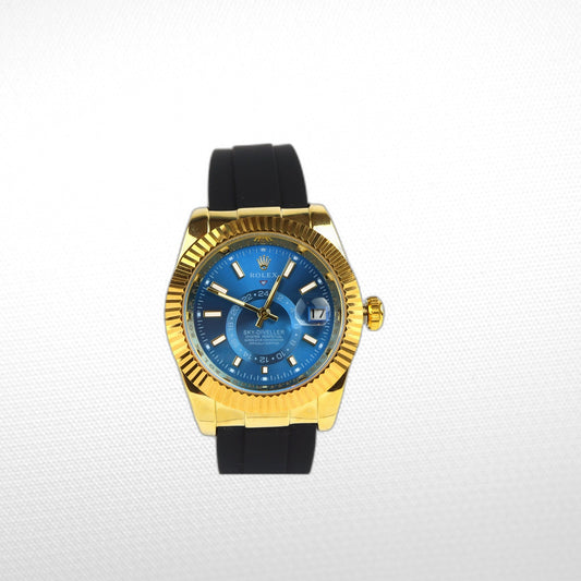 SKY-DWELLER BLUE DIAL AUTOMATIC MEN'S RUBBER WATCH QUALLITY 2A