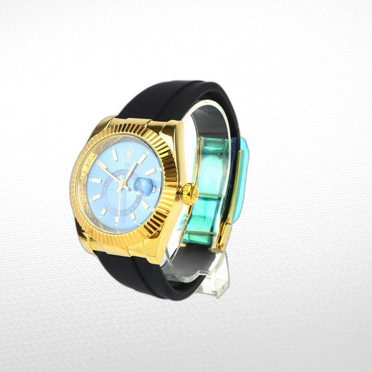 SKY-DWELLER BLUE DIAL AUTOMATIC MEN'S RUBBER WATCH QUALLITY 2A