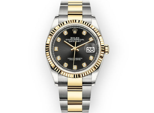 Date Just Two Tone Black Dial Diamond