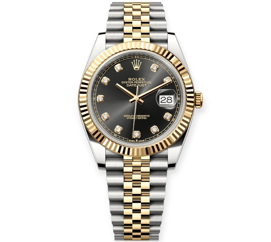 Date Just Two Tone Black Dial Diamond