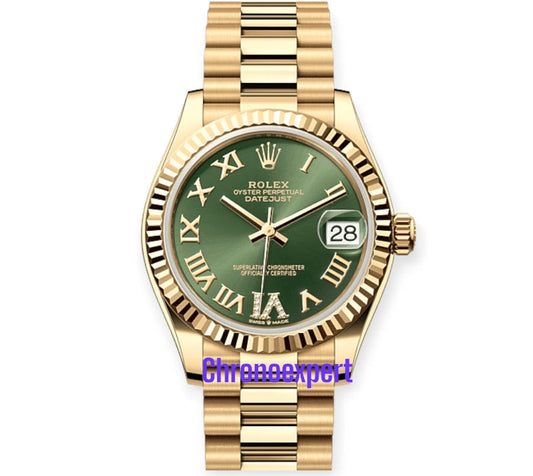 Date just rose gold green dial