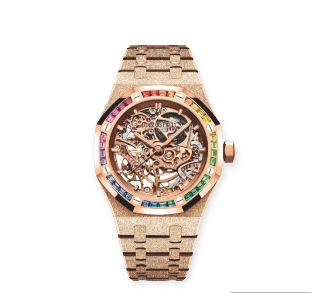 Frosted rose gold royal oak skeleton rainbow
